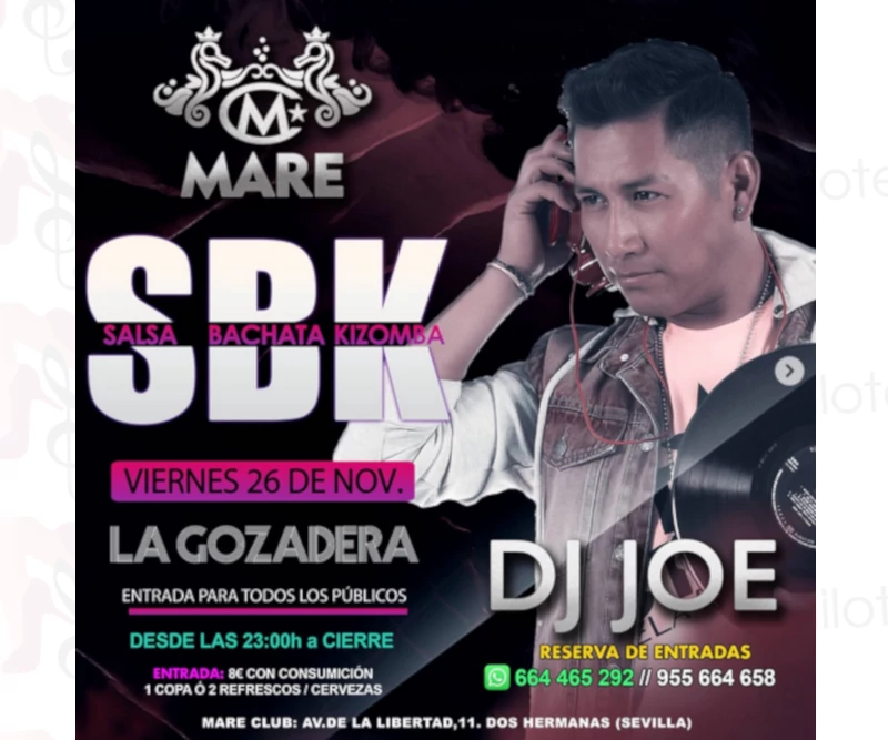 Bailoteo La Gozadera Fiesta SBK con Dj Joe en Mare Club el Viernes 26 de Noviembre 2021