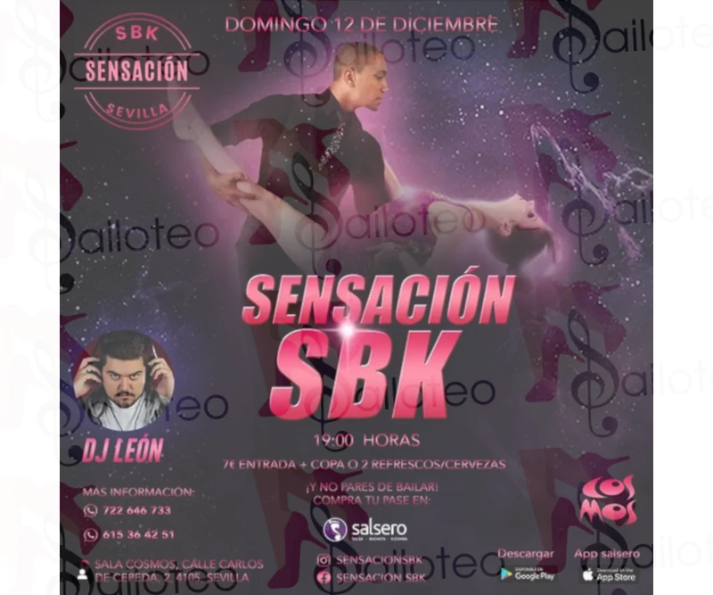 Bailoteo Sensación SBK con Dj Leon en Sala Cosmos el Domingo 12 de Diciembre 2021