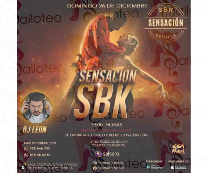 Bailoteo Sensación SBK con Dj León en Sala Cosmos el Domingo 26 de Diciembre 2021