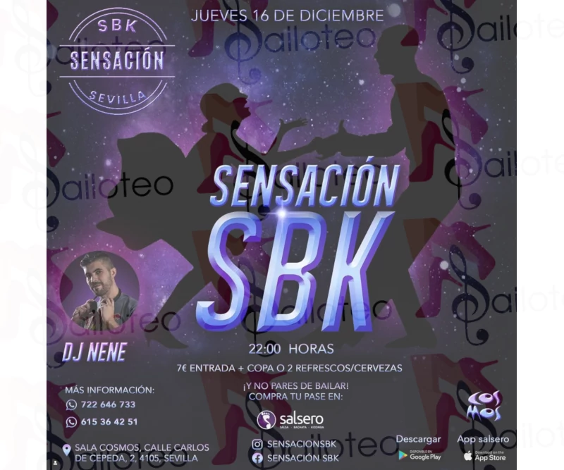 Bailoteo Sensación SBK con Dj Nene en Sala Cosmos el Jueves 16 de Diciembre 2021