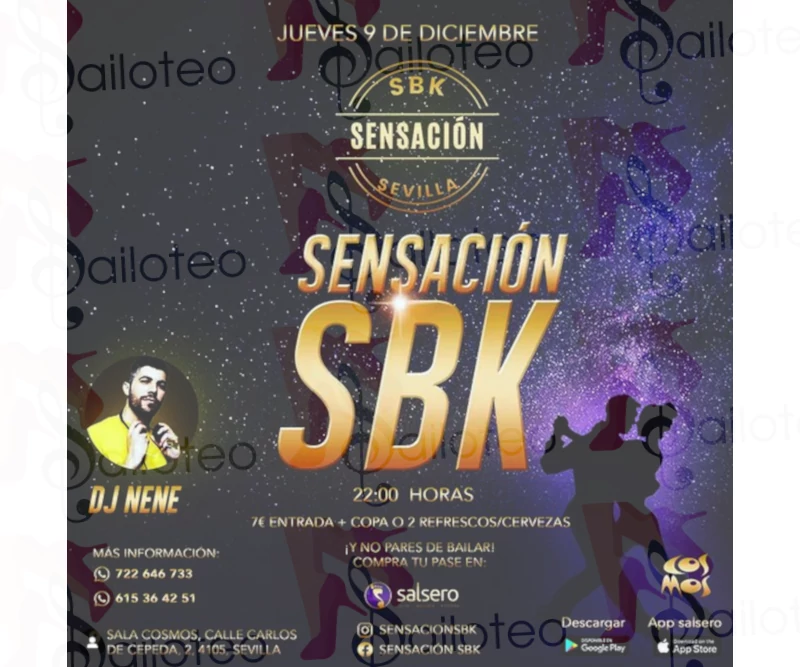 Bailoteo Sensación SBK con Dj Nene en Sala Cosmos el Jueves 9 de Diciembre 2021