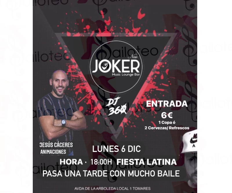 Bailoteo Fiesta Latina SBK con Dj 360 en Joker el Lunes 6 de Diciembre 2021