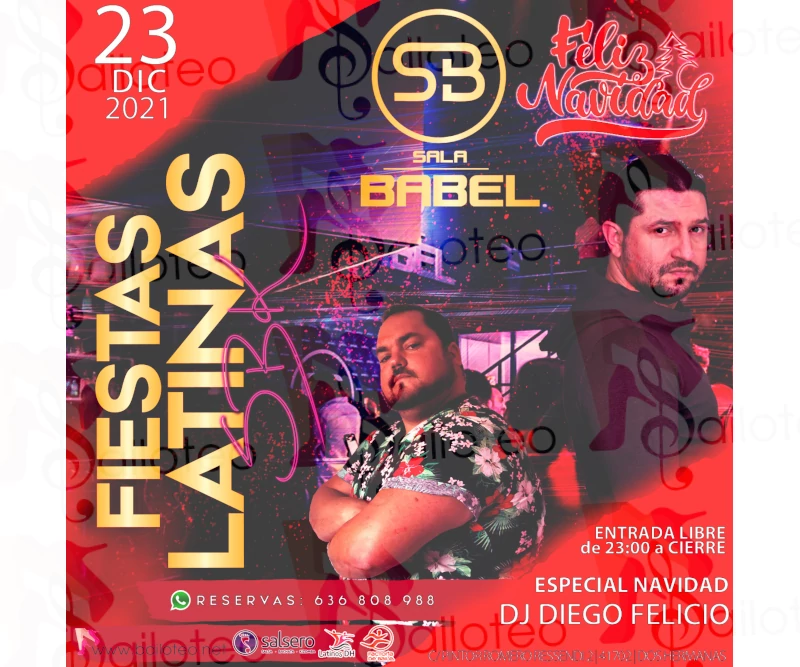 Bailoteo Fiestas Latinas SBK Especial Navidad con Dj Diego Felicio y Arlu en Sala Babel el Jueves 23 de Diciembre 2021
