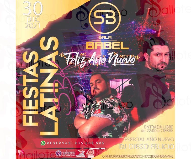 Bailoteo Fiestas Latinas SBK con Dj Diego Felicio en Sala Babel el Jueves 30 de Diciembre 2021