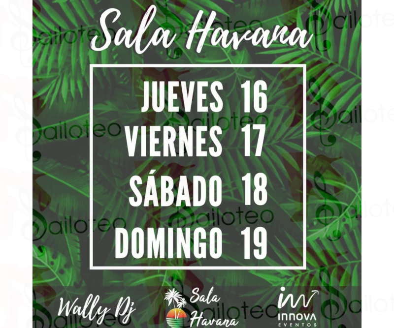 Bailoteo Fiesta SBK en Sala Havana con Wally Dj desde el Jueves 16 a Domingo 10 de Diciembre 2021