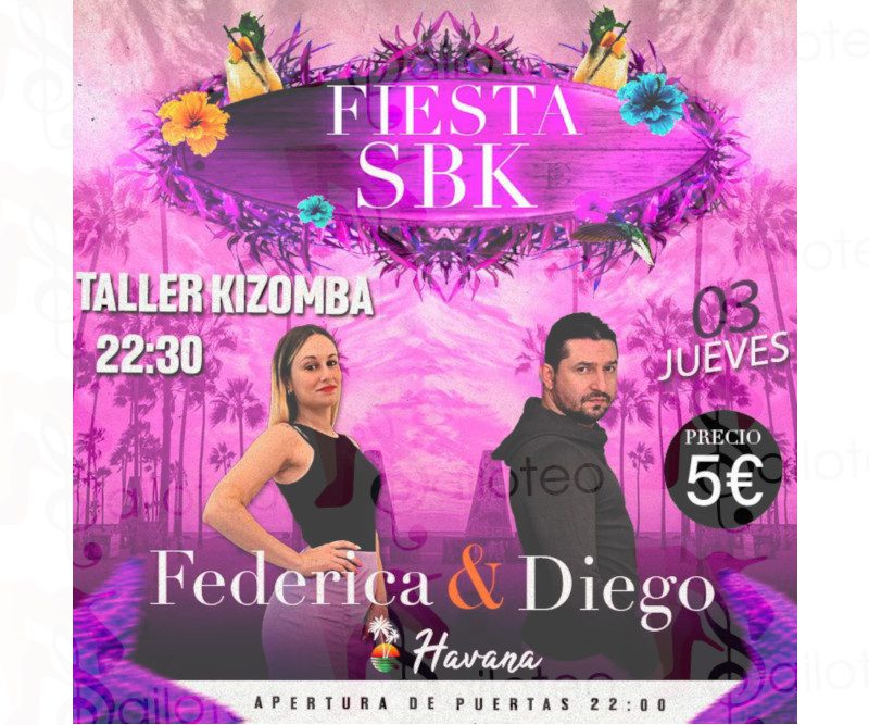 Bailoteo Fiesta SBK y Taller de Kizomba por Federica y Diego en Sala Havana el Jueves 3 de Febrero 2022