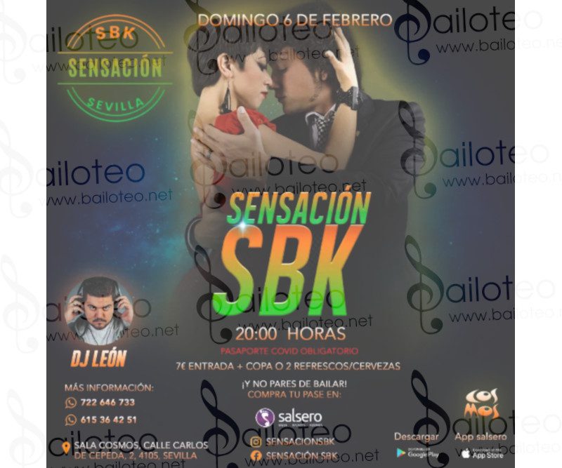 Bailoteo Sensación SBK en Sala Cosmos con DJ Leon el Domingo 6 de Febrero 2022