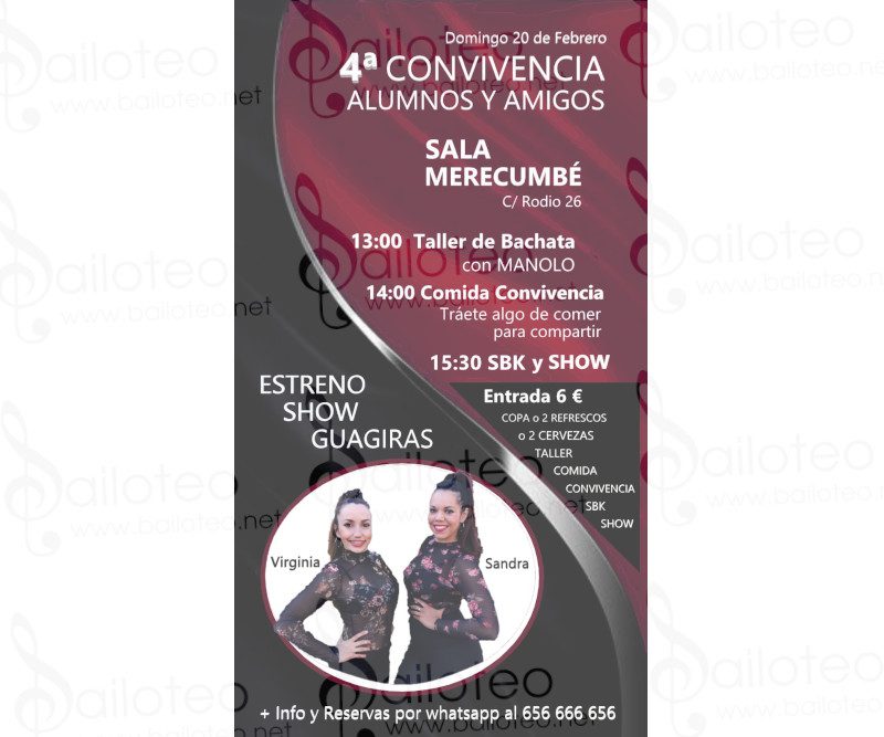 Bailoteo Convivencia Alumnos y Amigos Sala Merecumbé Show guagiras Taller Bachata y Fiesta SBK el Domingo 20 de Febrero 2022