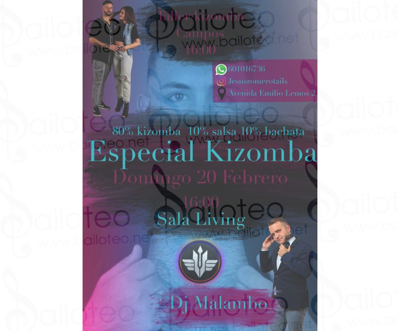 Bailoteo Taller Especial Kizomba Campos en Sala Living el Domingo 20 Febrero 2022