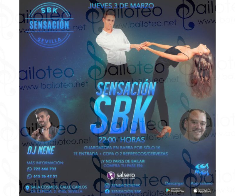 Bailoteo Sensación SBK en Sala Cosmos con Dj Nene el Jueves 3 de Marzo 2022