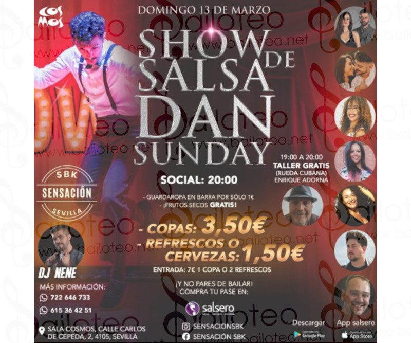 Bailoteo Sensacion SBK en Sala Cosmos Show de Salsa Dan Sunday y Dj Nene el Domingo 13 de Marzo 2022
