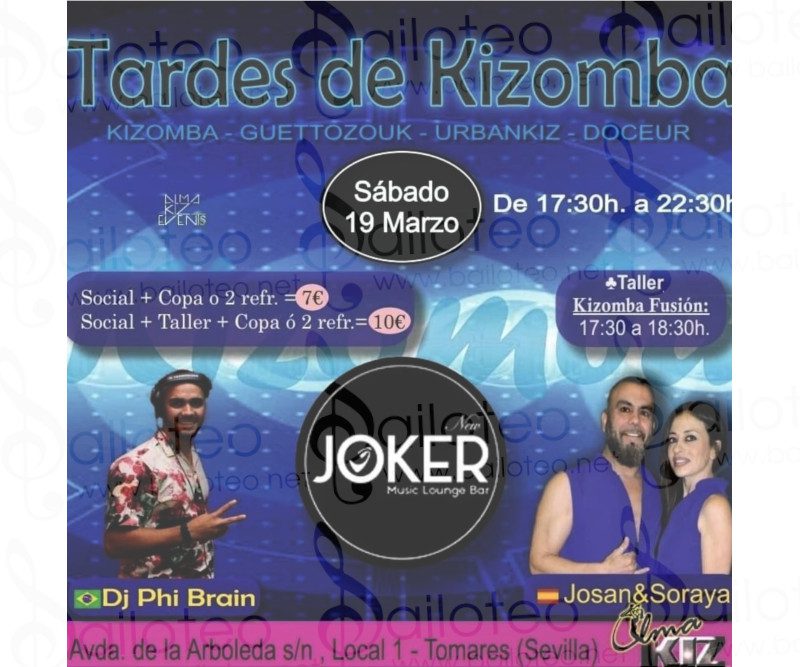 Bailoteo Tardes de Kizomba en Joker el Sábado 19 de Marzo 2022