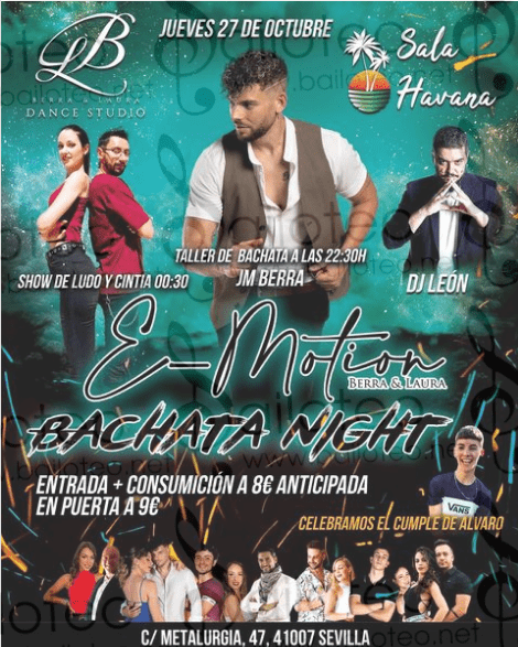Bailoteo E-motion Berra y Laura Bachata Night en Havana el Jueves 27 de Octubre 2022