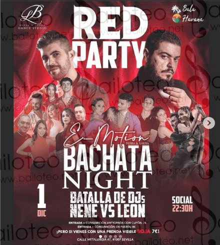 Bailoteo Red Party E-motion Bachata Night en Sala Havana el Jueves 1 de Diciembre 2022