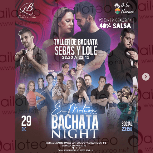 Bailoteo E-motion Bachata Night y Taller de bachata en Sala Havana el Jueves 29 de Diciembre 2022