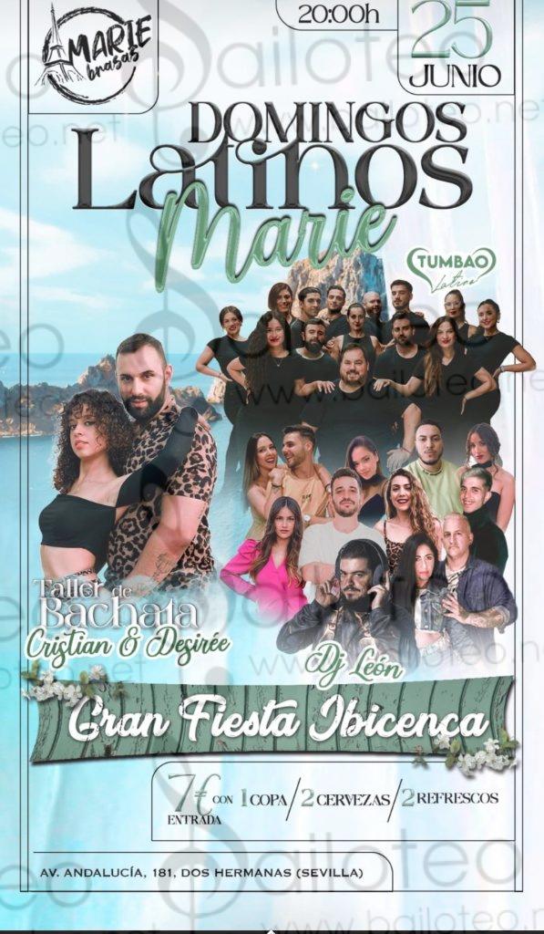 Bailoteo Domingos latinos 25 Junio Gran Fiesta Ibizenca en Restaurante Marie con actuación de compañía Tumbao latino