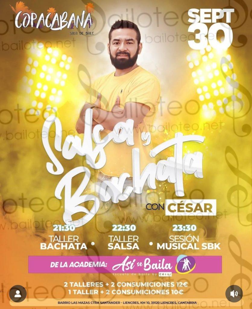 Bailoteo Fiesta SBK Sábado 30 Septiembre en sala Copacabana con talleres de bachata y salsa por César
