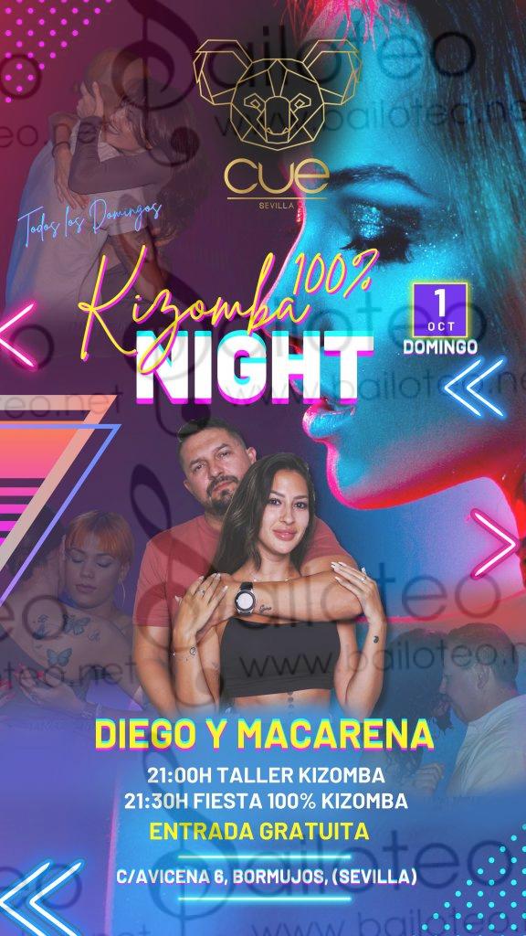 Bailoteo Kizomba Night Domingo 1 Octubre en CUE con taller de Diego y Macarena