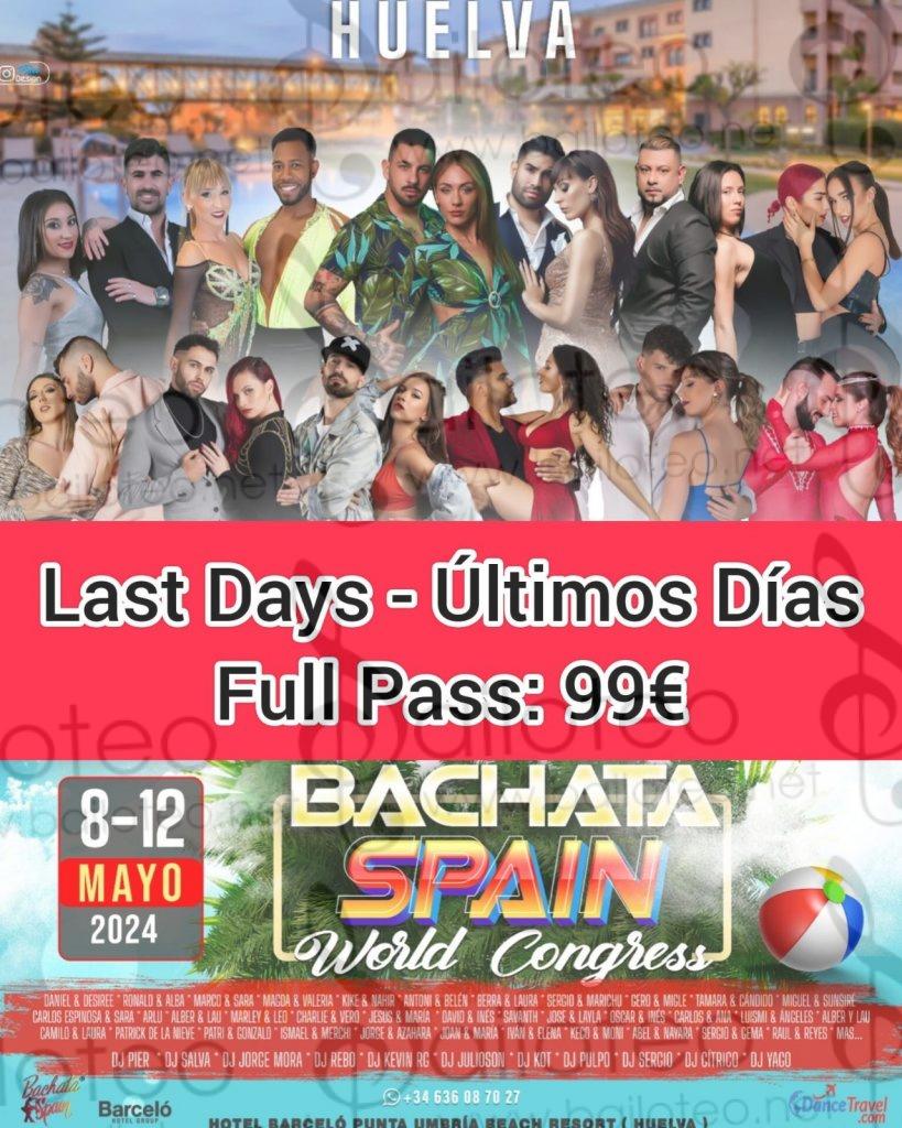 Bailoteo Bachata Spain world Congress del 8 al 12 Mayo del 2024 en hotel Barceló punta Umbría