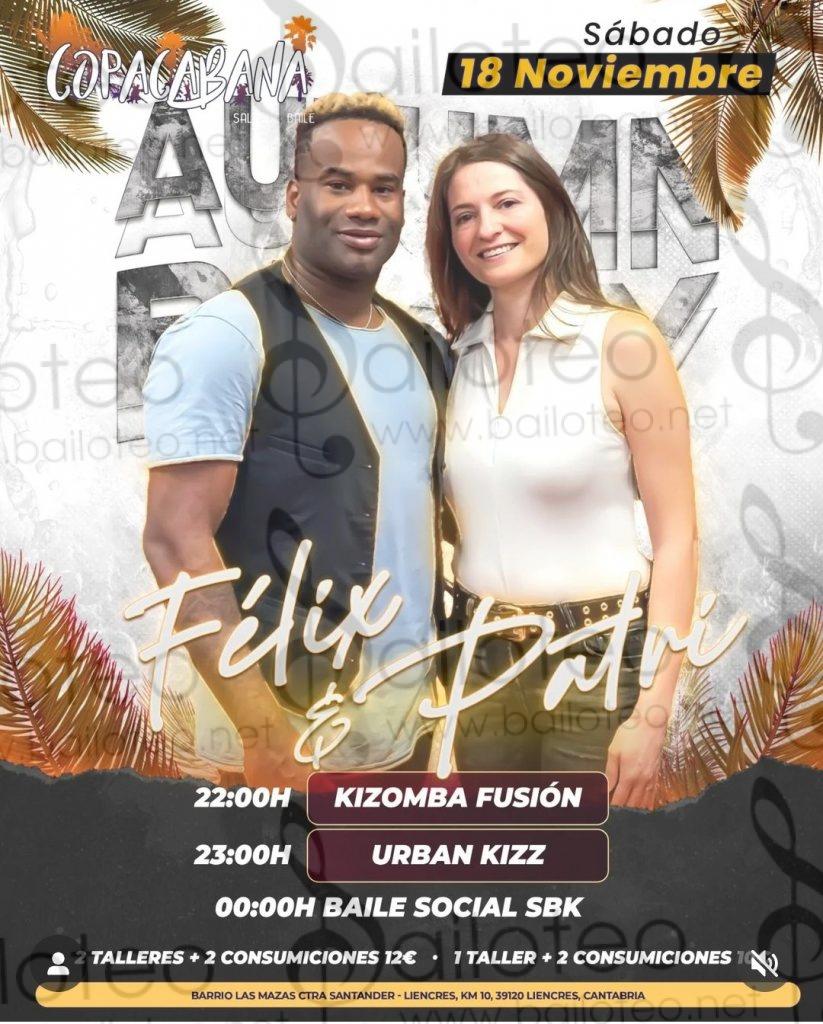 Bailoteo Fiesta SBK Sábado 18 Noviembre en sala Copacabana con talleres de kizomba fusión y urban kizz