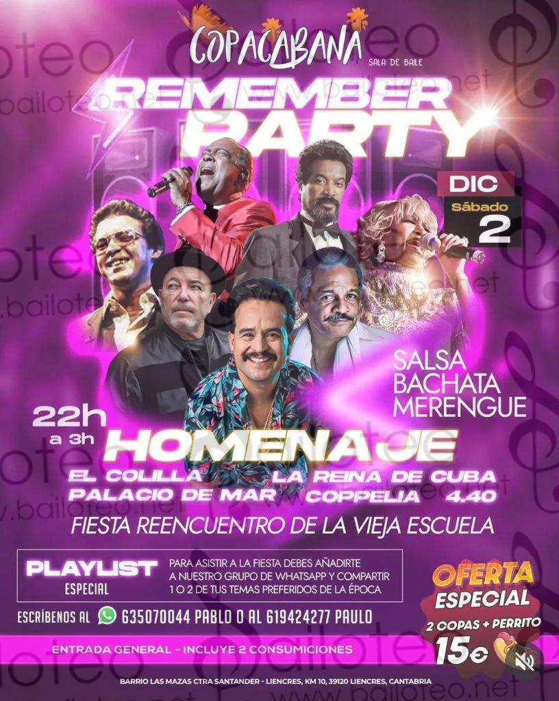 Bailoteo Remenber PARTY sábado 2 Diciembre en sala Copacabana