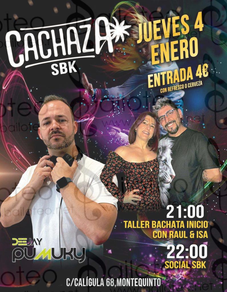 Bailoteo Fiesta SBK 4 Enero en sala Cachaza con taller de bachata inicio por Raúl e Isa