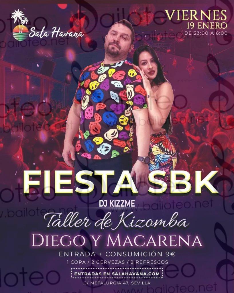 Bailoteo Fiesta SBK Viernes 19 Enero en sala Havana con taller de Kizomba por Diego y Macarena