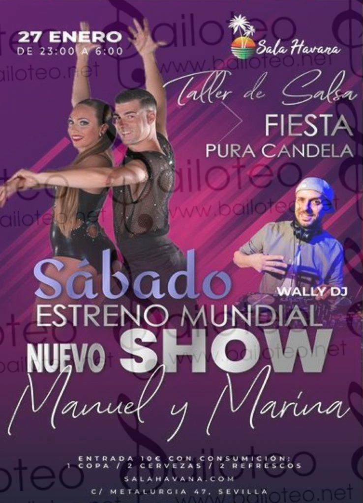 Bailoteo Fiesta Pura Candela sábado 27 Enero en sala Havana con taller y show de Manuel y Marina