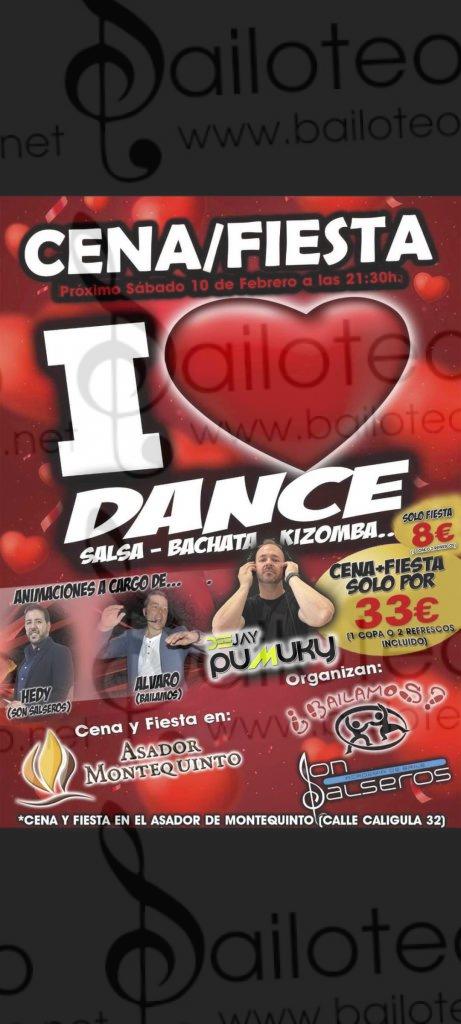 Bailoteo Cena fiesta I LOVE Dance Sábado 10 Febrero en asador Montequinto organizado por las academias de baile Son salseros y bailamos